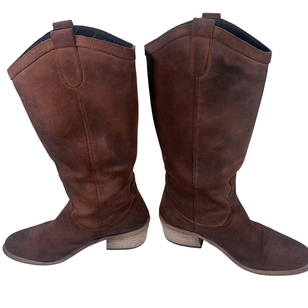 Brown Faux Leather Suede Unbranded 1.75" Heel Western Boot Women's 39/8-8.5